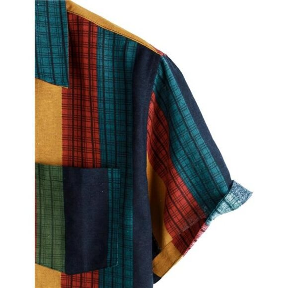 Mens Vintage Cotton Linen Shirt Short Sleeve Retro Print Button Down Top - Picture 6 of 7